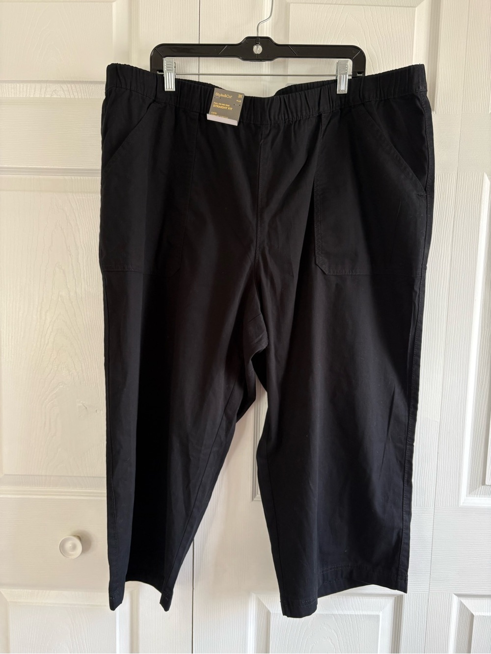 Style&Co Pull On Mid Rise Straight Fit Capri Pants Black Comfort Stretch 3X